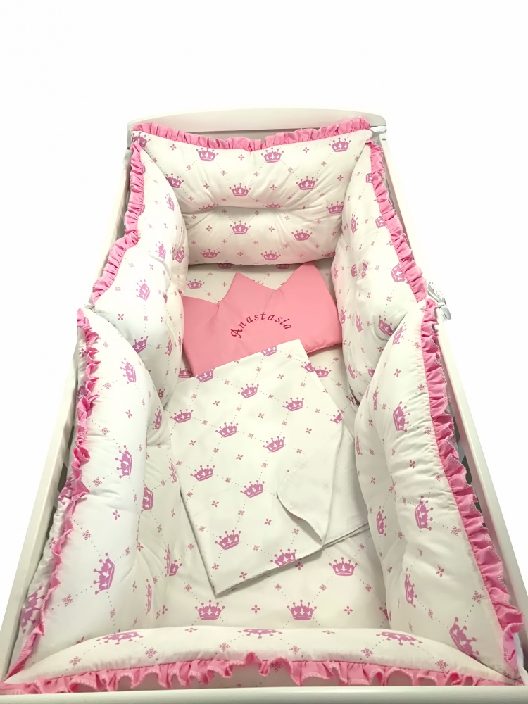 Lenjerie patut 140x70 cu 6 aparatori Deseda Roz