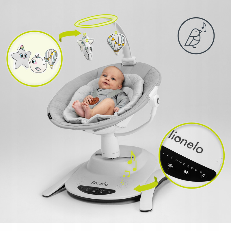 Balansoar electric Lionelo Bella Gri, multifuncțional - imagine 4