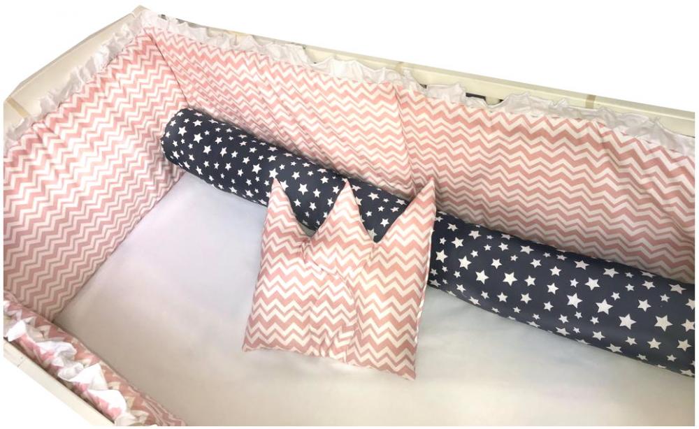 Set Lenjerie Patut 7 Piese Deseda Zig-Zag Roz