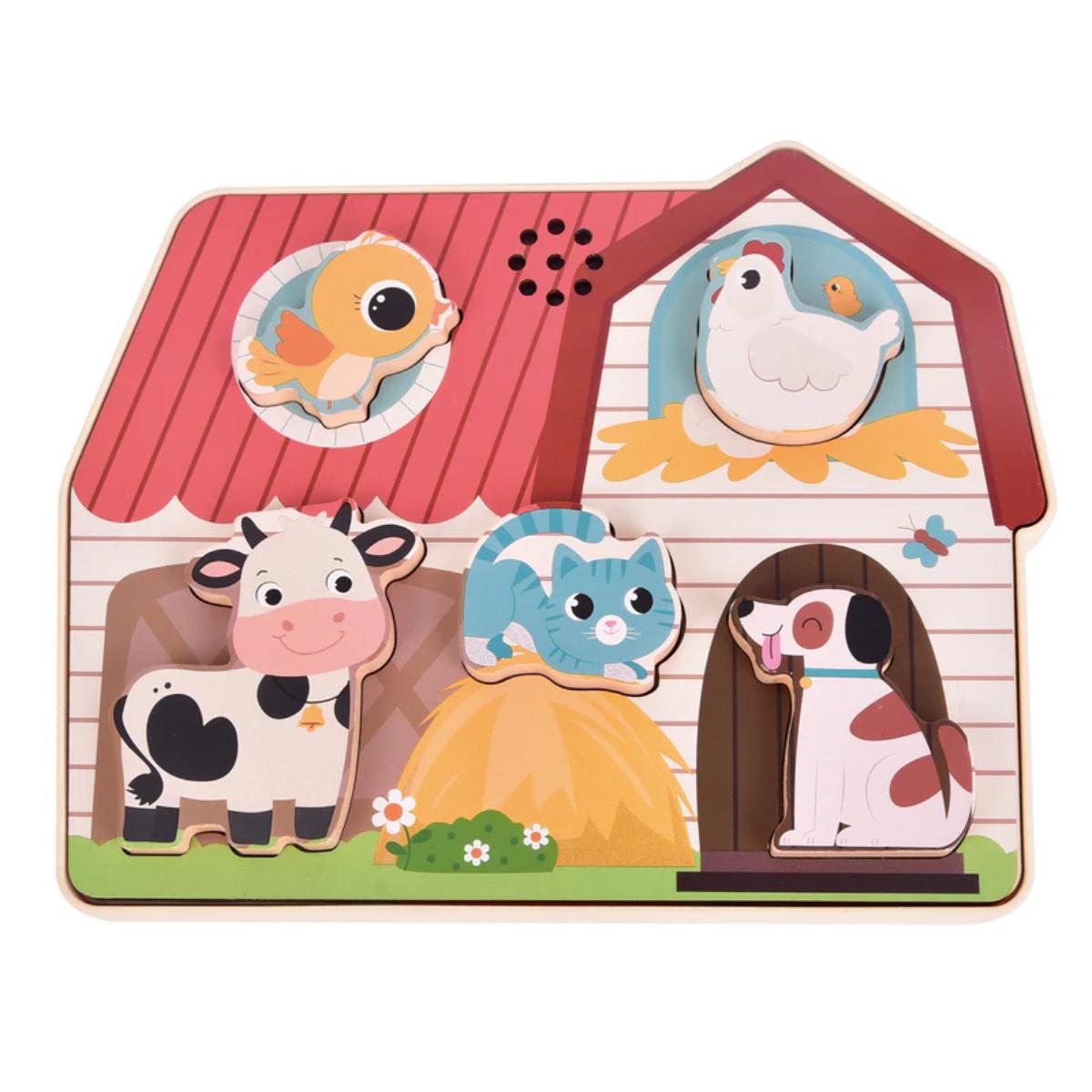 Puzzle Ferma cu Sunete Luna Toys - 5 Piese
