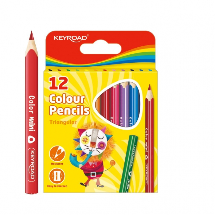 Set 12 Mini Creioane Keyroad, Formă Triunghiulară
