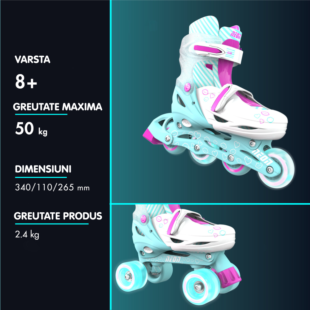 Role Neon 2 in 1 Combo Skates, 34-37, Teal Pink - imagine 4