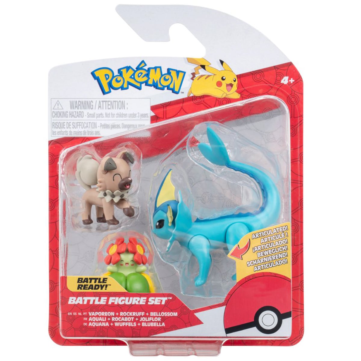 Set 3 Figurine Pokemon Vaporeon, Rockruff, Bellossom