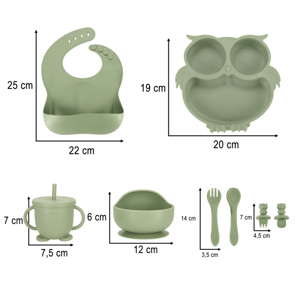 Set 8 piese Ikonka Green Owl - Diversificare Hrană - imagine 2