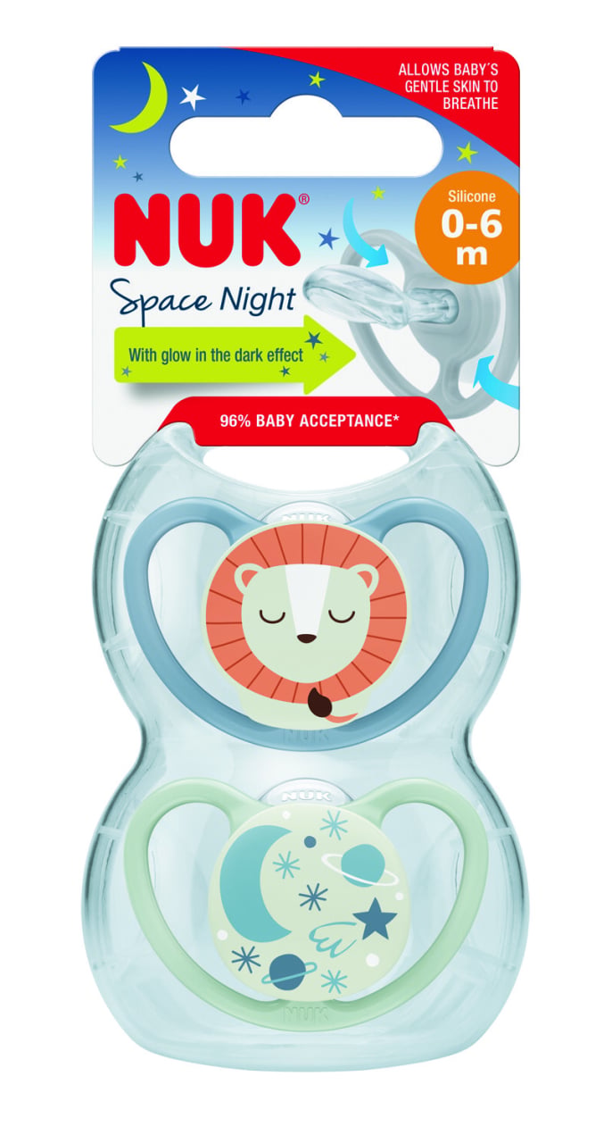 Suzete Nuk Space Night - Strălucesc în întuneric (2 buc)