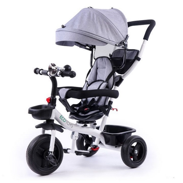 Tricicleta Ecotoys Gri, Scaun Reversibil, 6 Luni-5 Ani - imagine 2