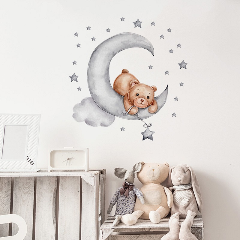 Sticker Decorativ Ursulet pe Lună Sipo, 62x60 cm - imagine 3