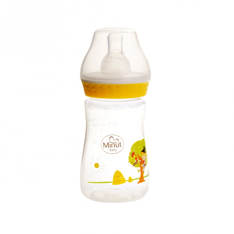 Biberon Pupaza din tei 125 ml Minut Baby, 0+, Silicon - imagine 3