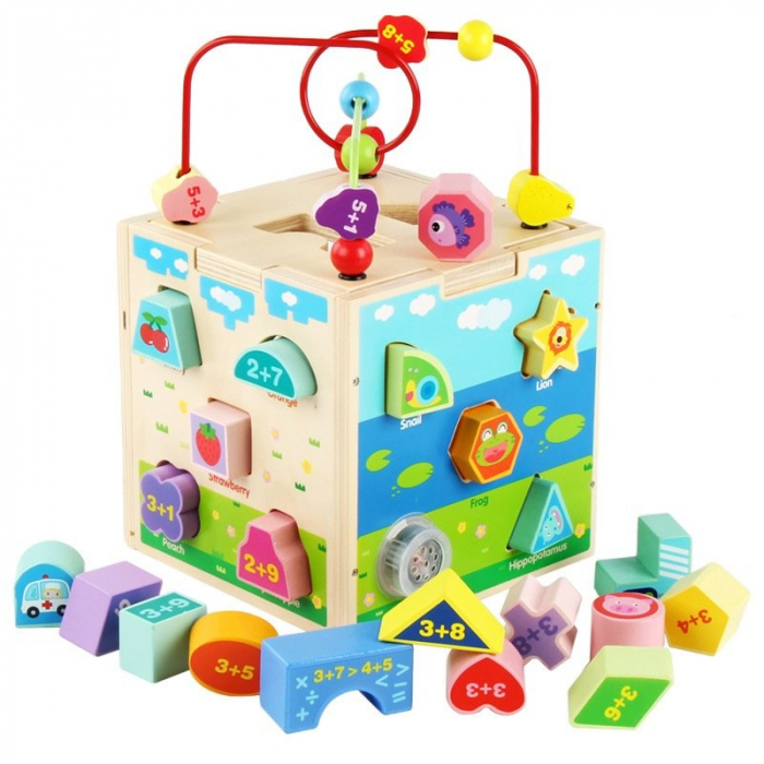 Jucărie Montessori Cub 5 în 1 Krista | Lemn Educațional
