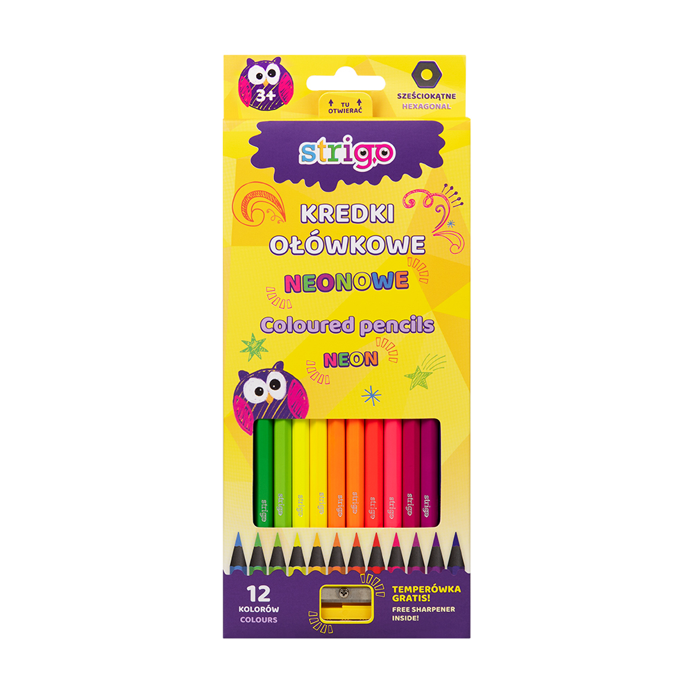 Creioane Neon Strigo 12 Culori + Ascuțitoare