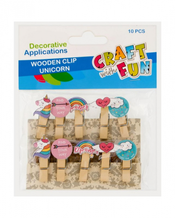 Set 10 carlige lemn unicorn colorat OEM
