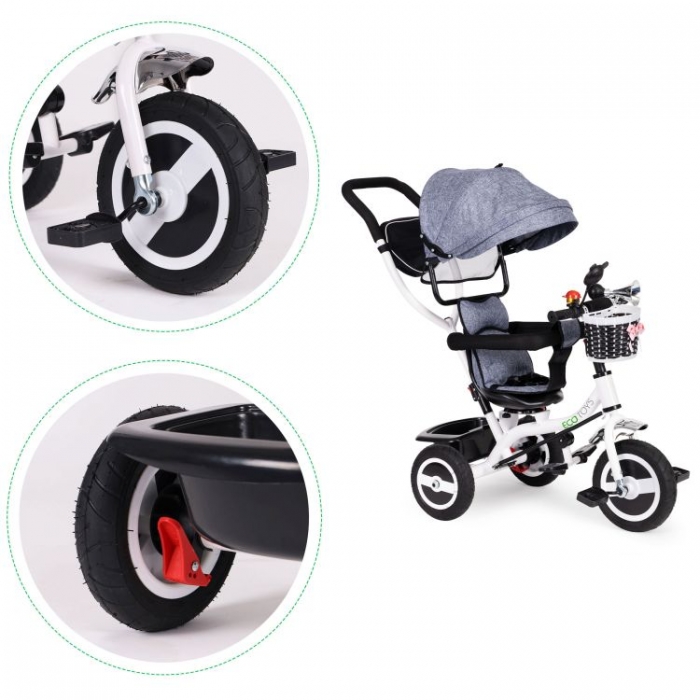 Tricicleta Ecotoys Gri cu Roti Gonflabile - imagine 2