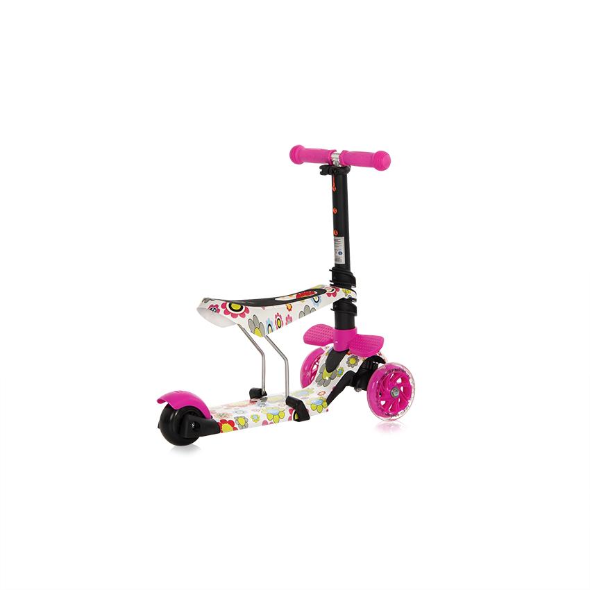 Trotineta Lorelli Pink Flowers 3 Roți LED, Scaun și Mâner - imagine 7