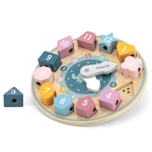 Ceas Educativ PolarB din Lemn | Jucarie Forme Geometrice