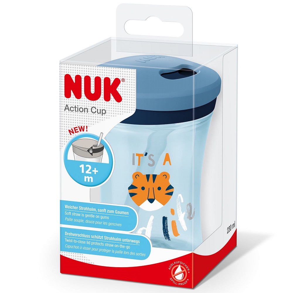 Cana Action NUK Evolution Albastru, 230 ml, 12m+