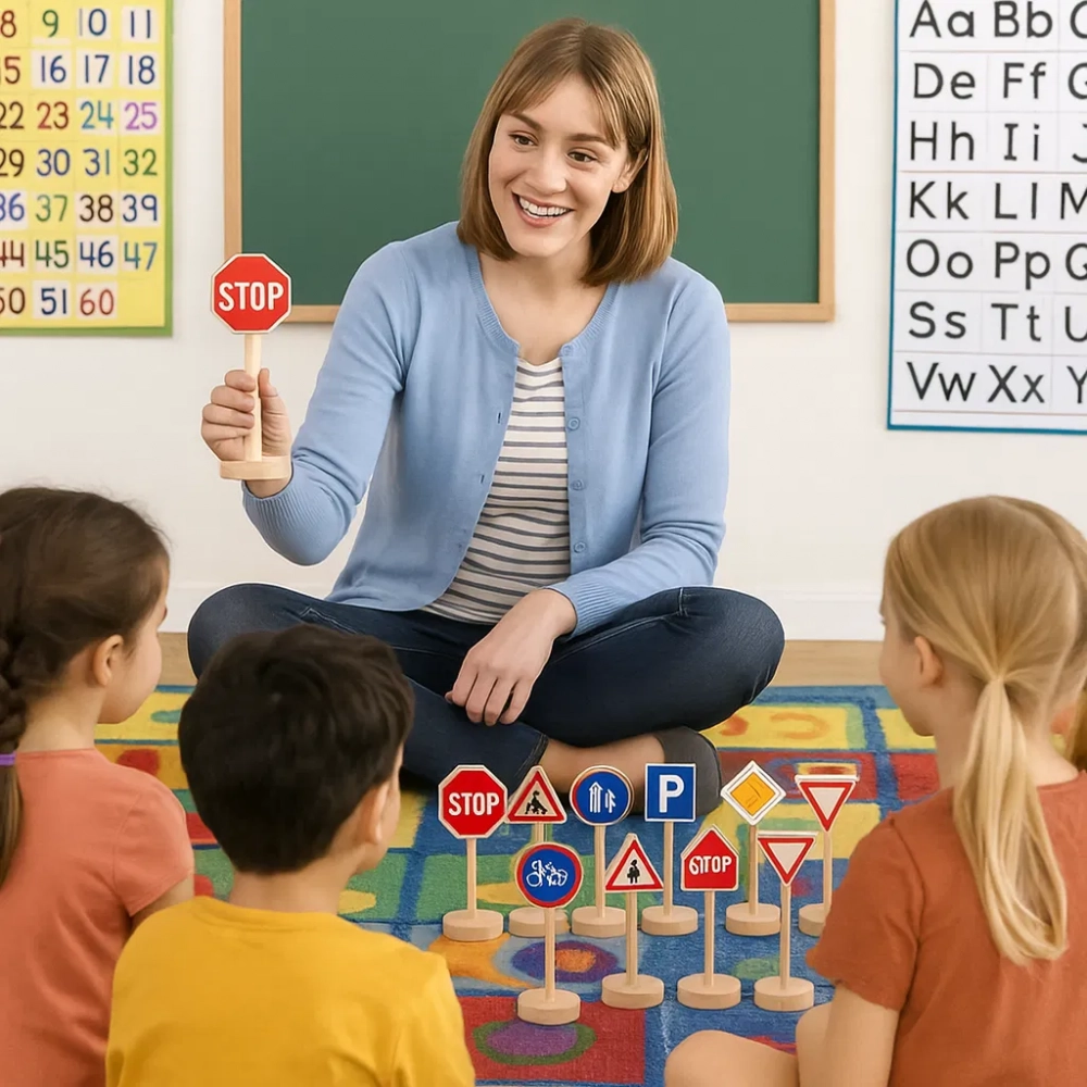 Set 15 semne circulație lemn Goki educativ - imagine 2