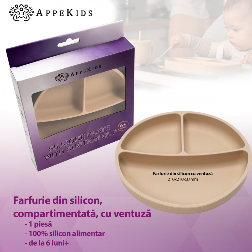 Farfurie Silicon AppeKids Bubble Beige