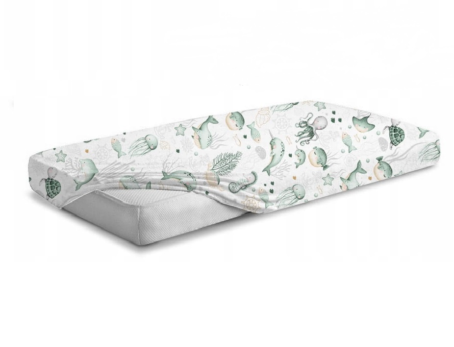 Cearceaf Bumbac BabyMam 120x60 cm, Green Sea - imagine 3