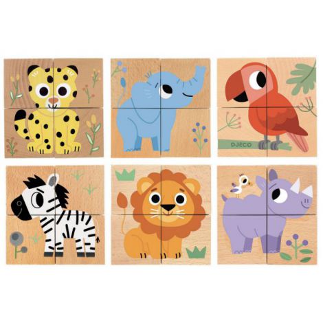 Cuburi Puzzle Lemn Djeco | Animale Salbatice - imagine 2