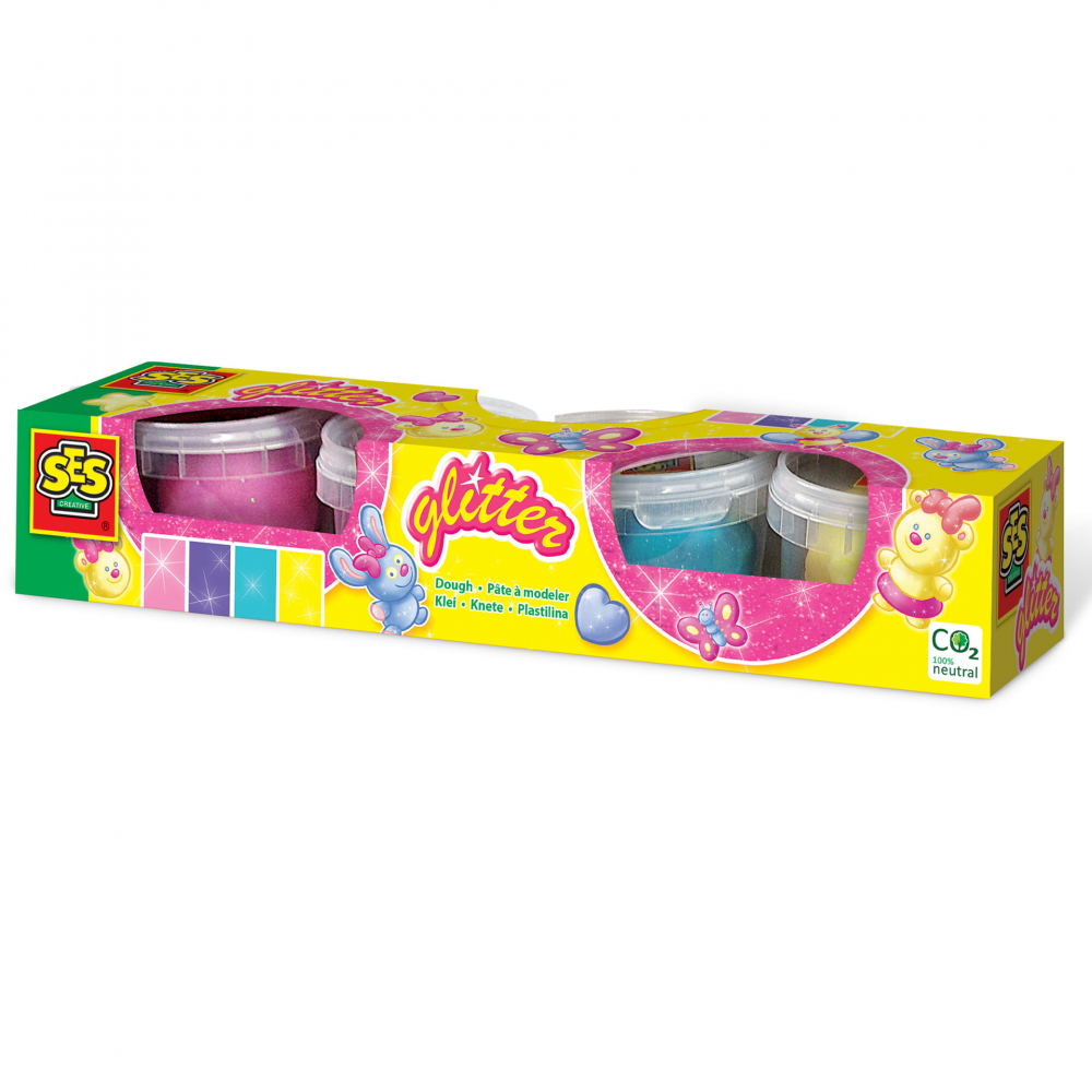 Set Plastilină cu Sclipici Ses Creative, 4 Culori