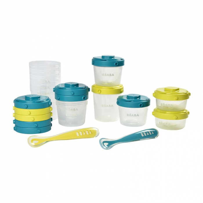 Set 12 Recipiente Ermetice + 2 Lingurite Beaba Blue
