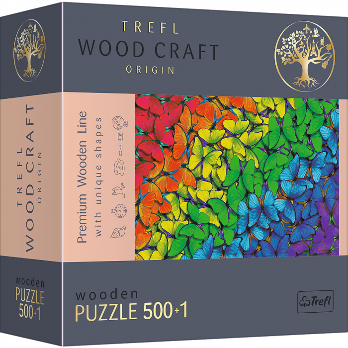 Puzzle Trefl Lemn Fluturasi Colorati, 500+1 Piese