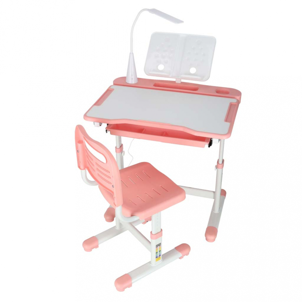 Birou Ikonka Pink Reglabil cu Lampa LED pentru Copii - imagine 3