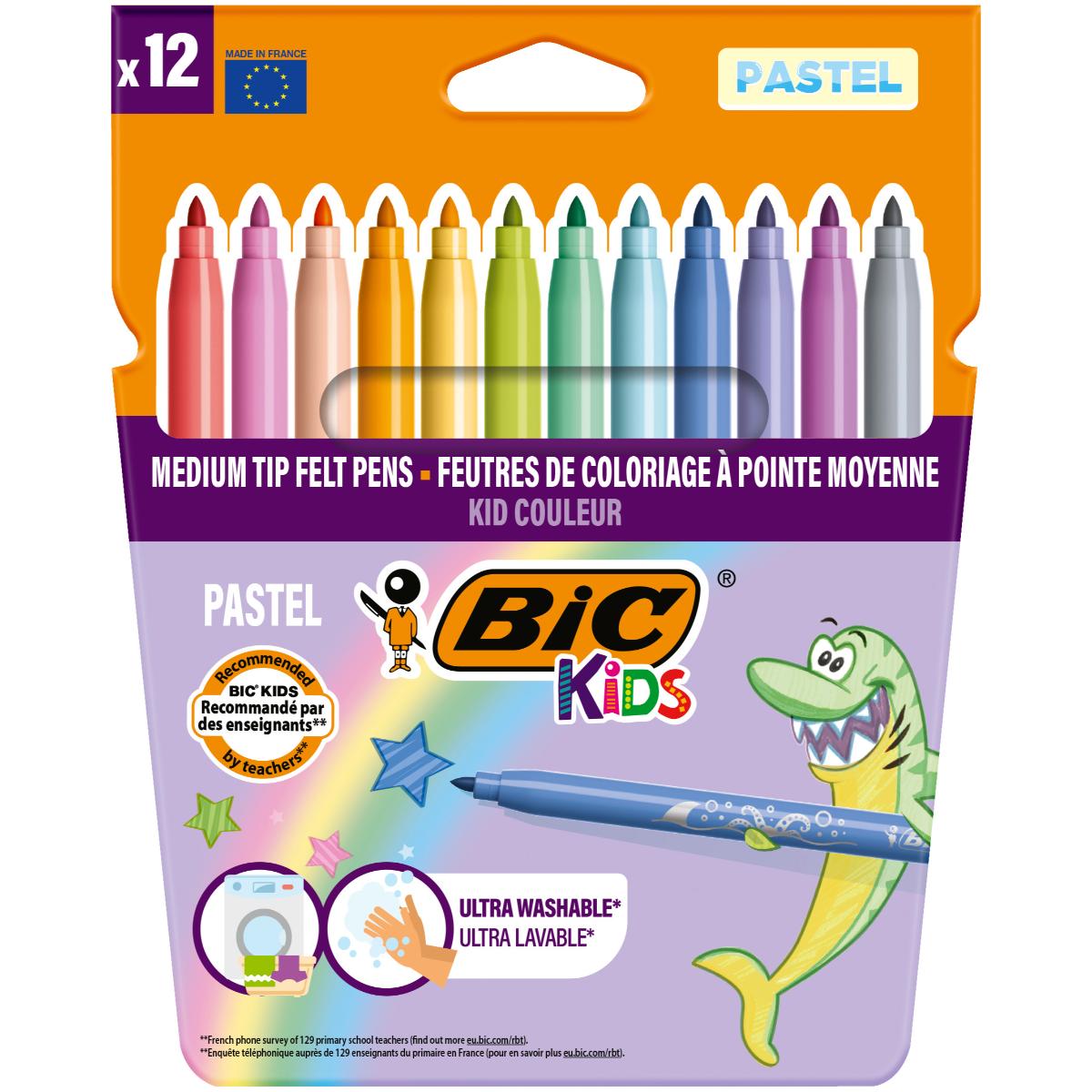 Set 12 Markere Bic Kids Culori Pastel, Lavabile