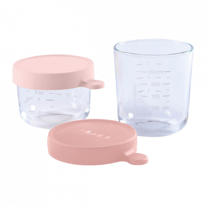 Set 2 recipiente sticla Beaba Old Pink, inchidere ermetica