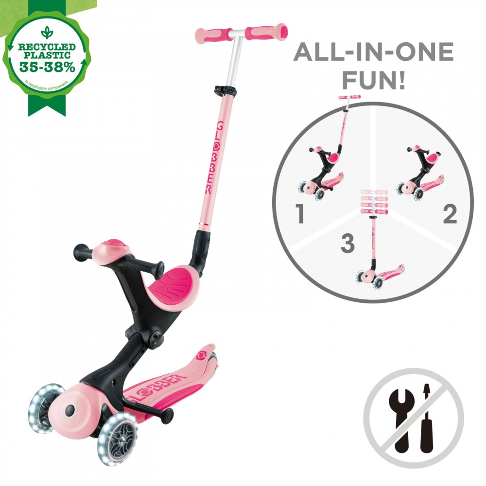 Globber Go-Up Deluxe 4in1 Roz Pal Trotinetă - imagine 8