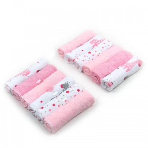 Set 12 mini prosoapele bebe alb-roz Mother's choice - imagine 5