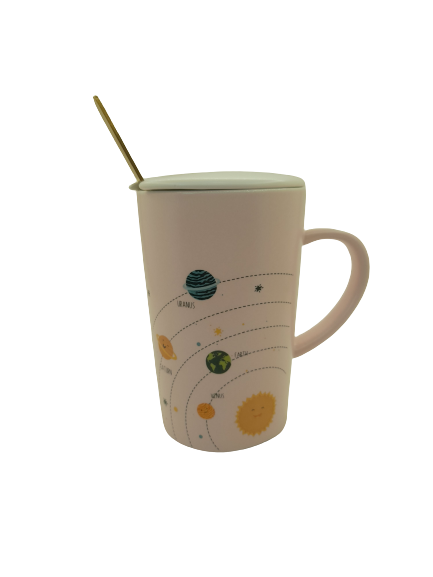 Set cana design Planete cu capac 300ml