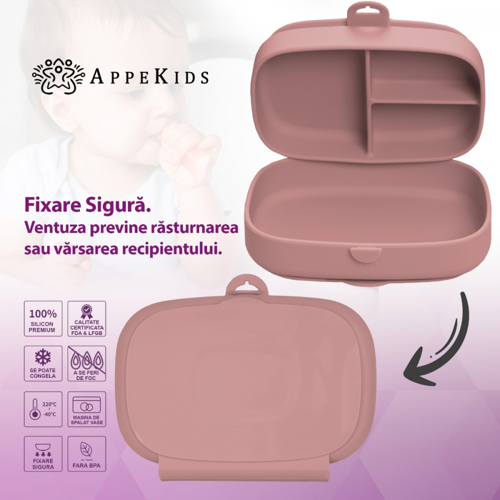 Caserola AppeKids Magic Box cu ventuza Old Rose - imagine 3