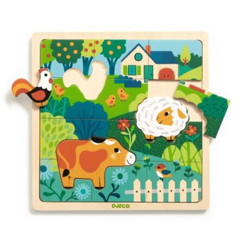 Puzzle Animale Ferma Djeco Lemn 2+ Ani - imagine 3