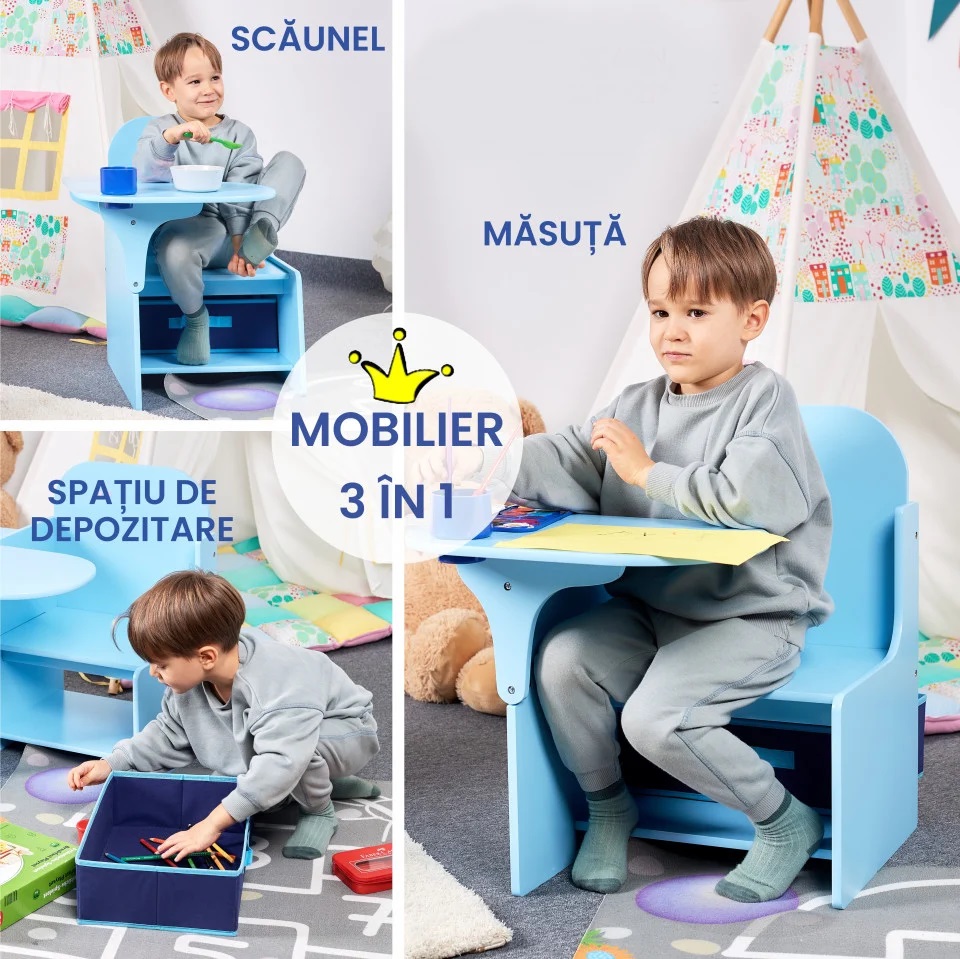 Suporto Set Masuta 3-in-1 din Lemn pentru Copii - imagine 5