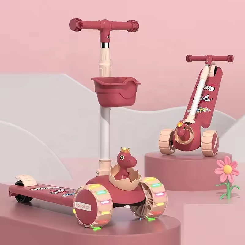 Trotineta Nichiduta Pink Dino cu Scaun si LED - imagine 3