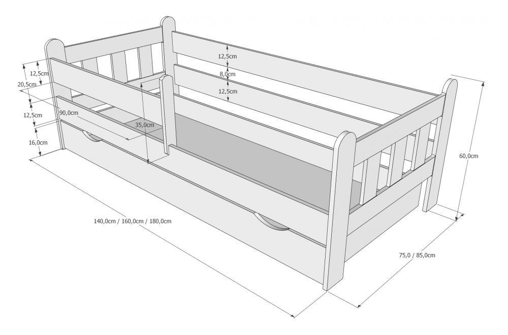 Patut Stas Alb Nichiduta cu Laterala Protecție 140x70 - imagine 2