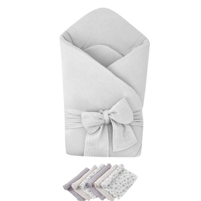 Pachet Paturică Înfășat Qmini Grey + Muselină Bambus