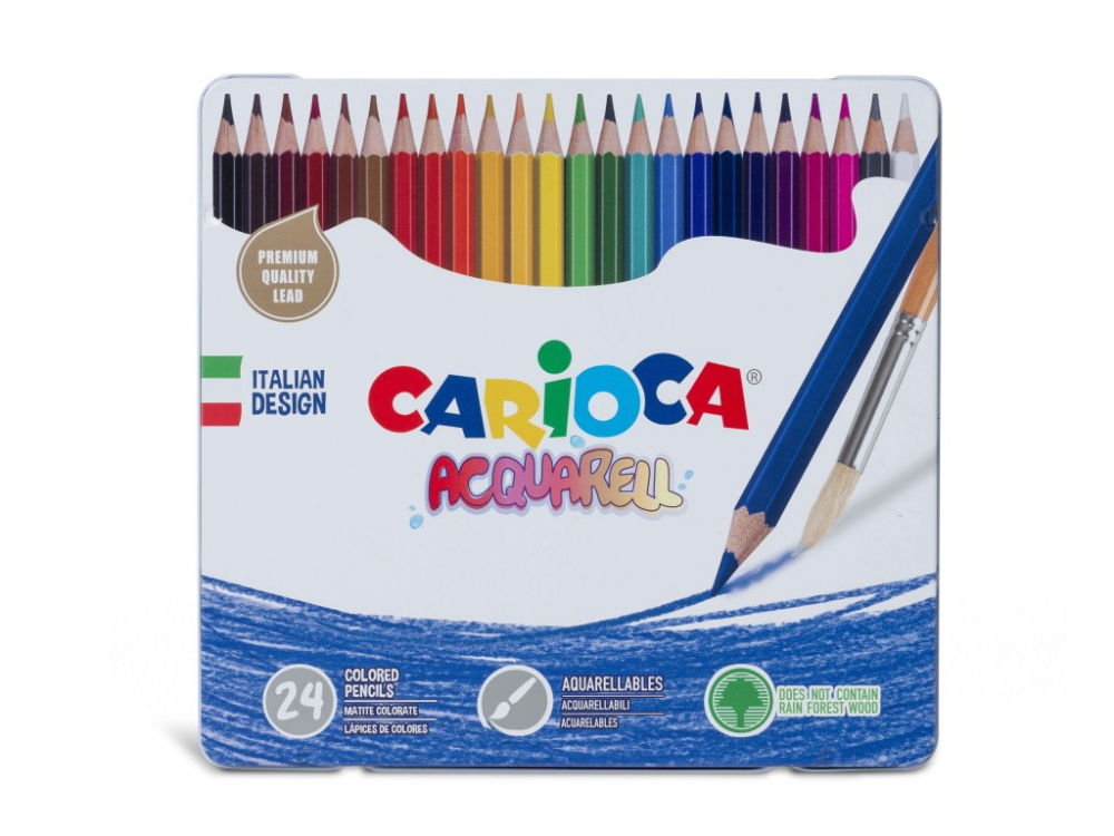 Set 24 Creioane Carioca Aquarelle + Cutie Metalică