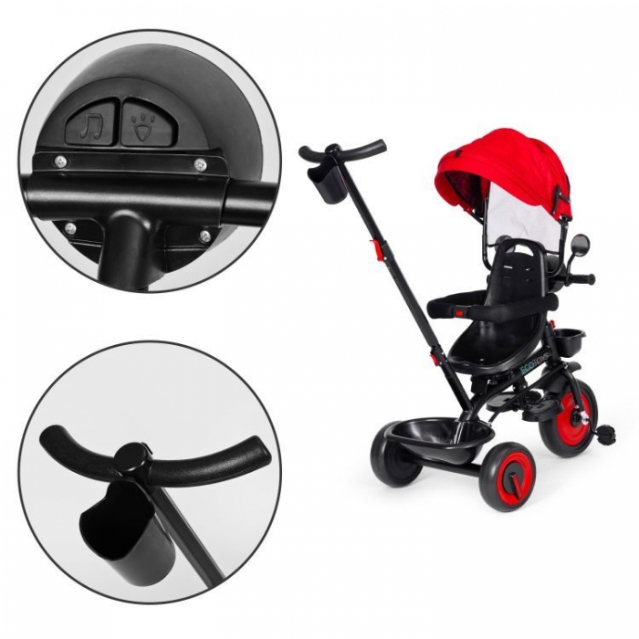 Tricicleta Ecotoys 3in1 Rosu | Scaun Rotativ 360° - imagine 3