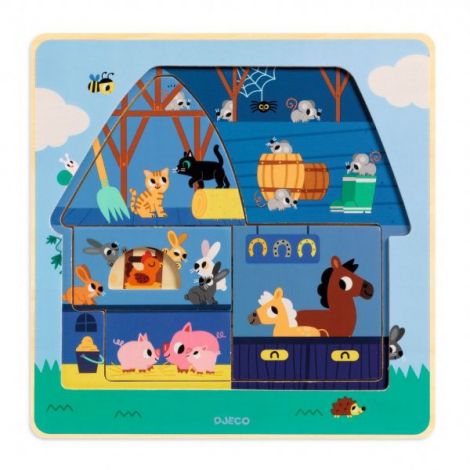 Djeco Puzzle Ferma 3 Straturi Lemn - imagine 4