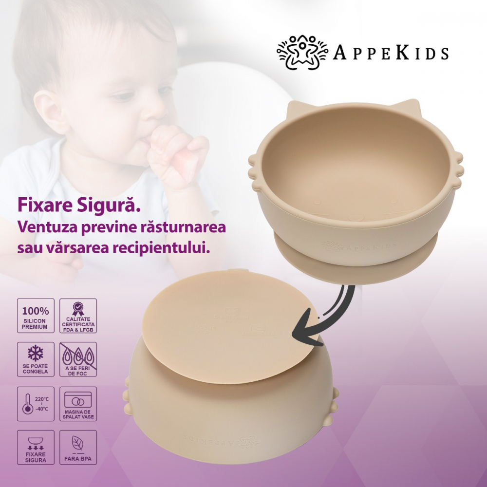 Bol Silicon AppeKids Kitty, Beige