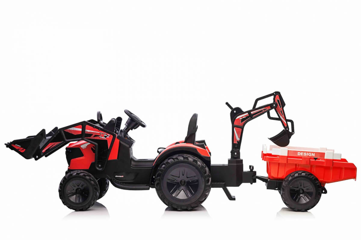 Tractor Excavator Electric cu Remorcă XXL, Roșu - imagine 2