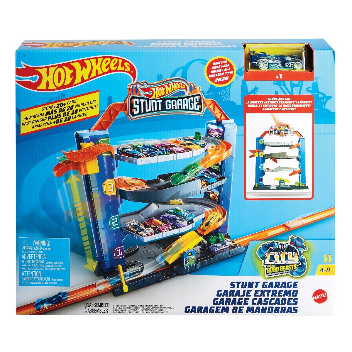 Set Hot Wheels Garajul cu Cascadorii, Maner Transport