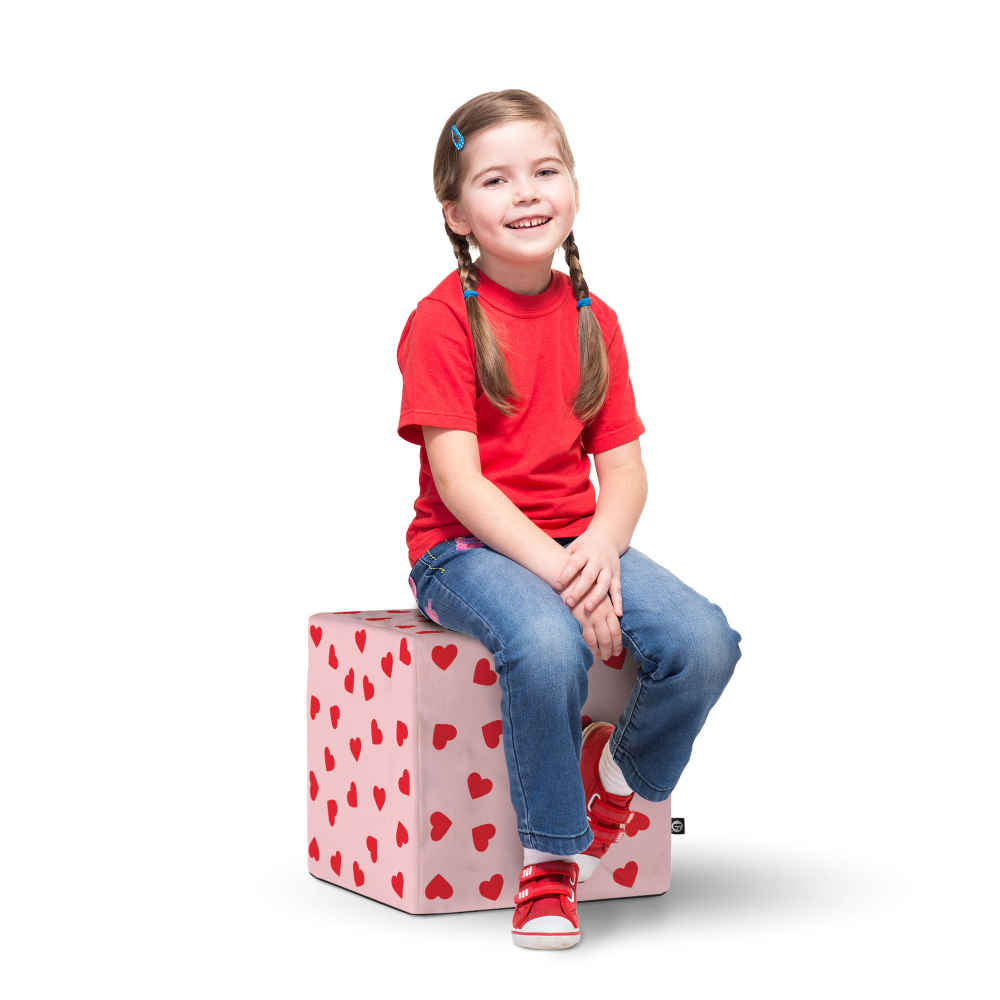 Taburet Cub Updeco cu Spumă Memorie Inimi Roz