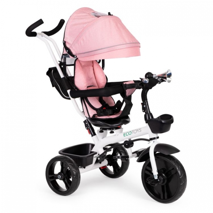 Tricicleta Ecotoys Jm-322 Roz, Scaun Reversibil, Eva - imagine 8