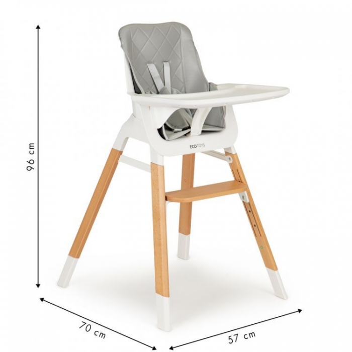 Scaun de masă Ecotoys gri, lemn, reglabil - imagine 6
