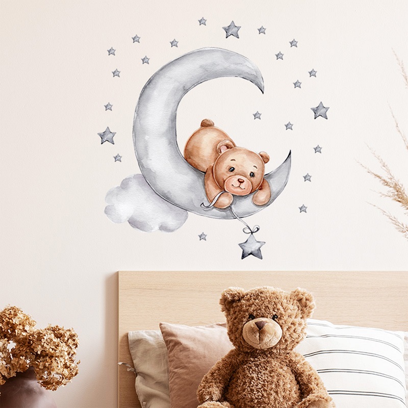 Sticker Decorativ Ursulet pe Lună Sipo, 62x60 cm - imagine 4