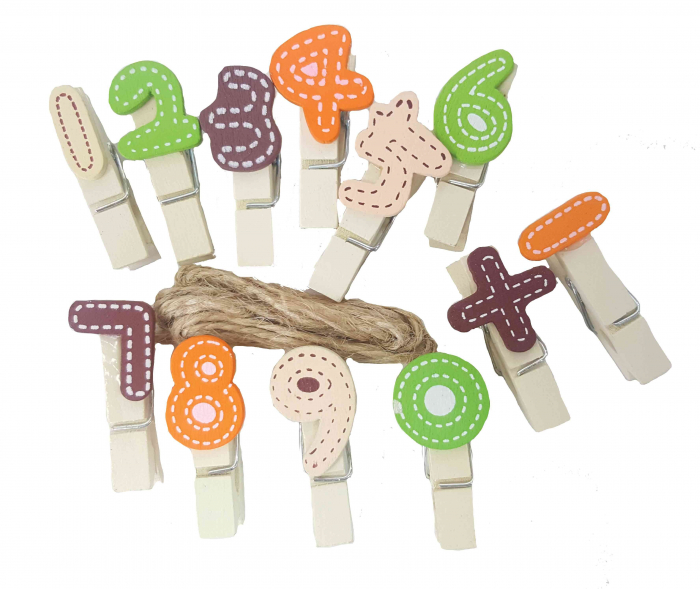 Set 12 carlige lemn Colorart, cu numere