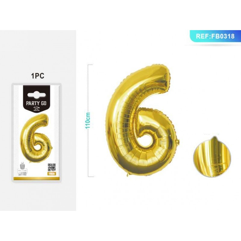 Balon PartyGo Cifra 6 Auriu 40cm